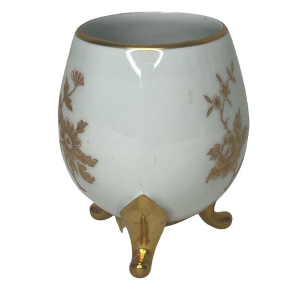 Limoges Egg Shape Vase France Porcelain 24 Kt Gold Rose 3 Footed Hand Painted - Picture 2 of 7